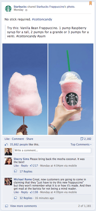 Starbucks Frappuccino Cotton Candy Facebook Post