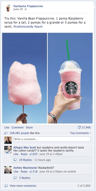 Starbucks Frappuccino Cotton Candy Facebook Post