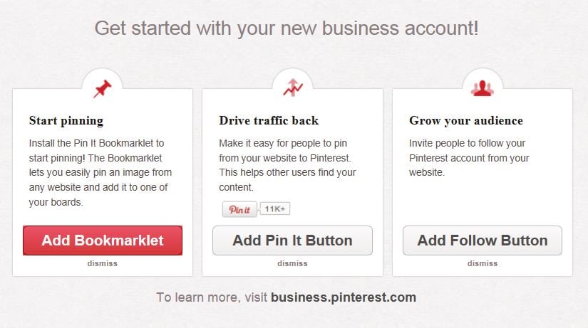 business account Get Started page on Pinterest