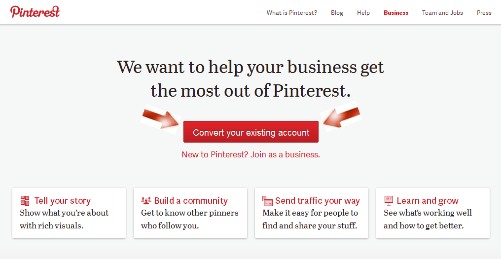 convert existing account page on Pinterest