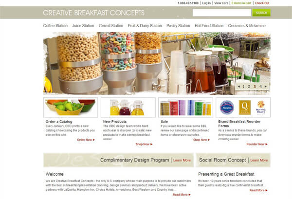 screenshot of creative breakfast concepts homepage