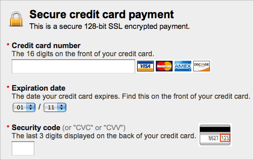 Screenshot of a secure card payment window