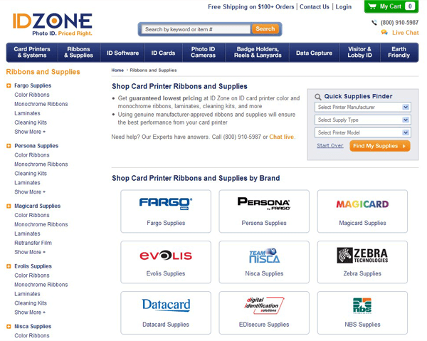 screenshot of business cards page on ID Zone