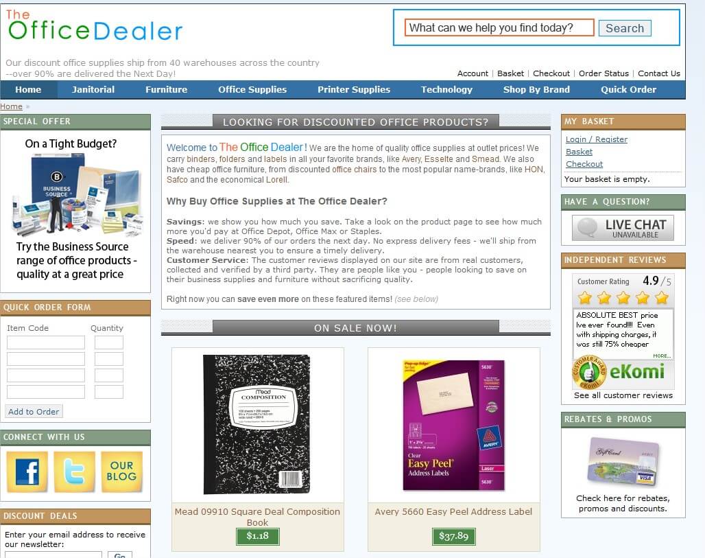 homepage for The Office Dealer