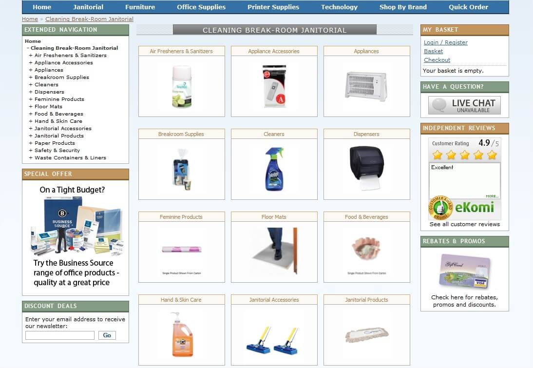 janitorial items page on The Office Dealer website