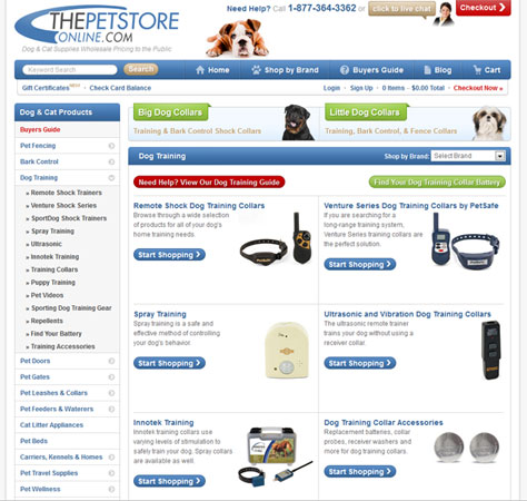 homepage for The Pet Store Online after Miva migration