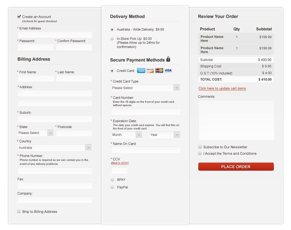 Shopping cart simple form example