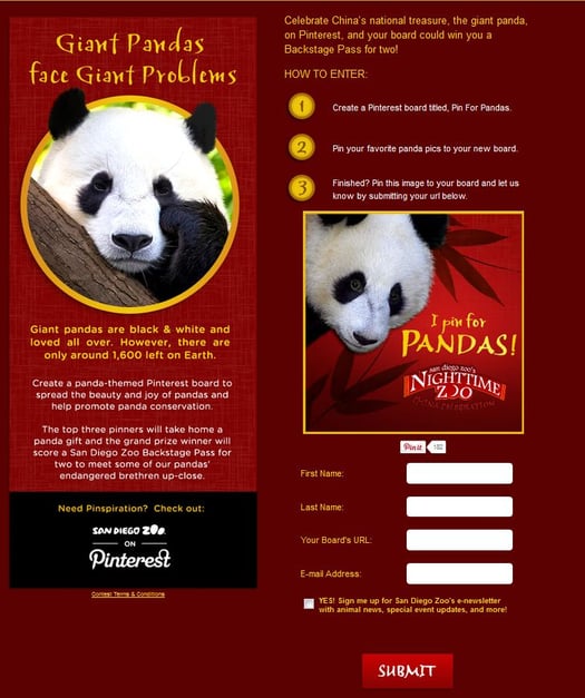 San Diego Zoo page screenshot with call to action for user generated content
