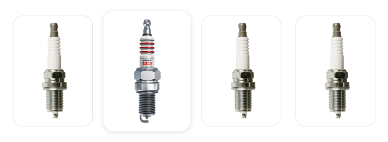 A branded spark plug stands out from identical spark plugs 