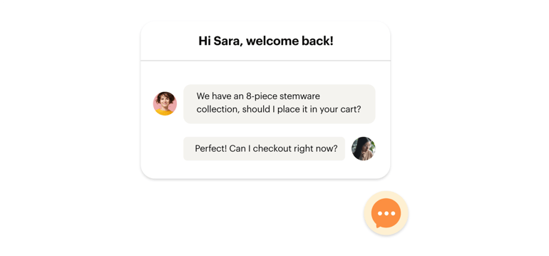 Sample website displays a customer service chat, with representative offering to place shopper's items in cart.