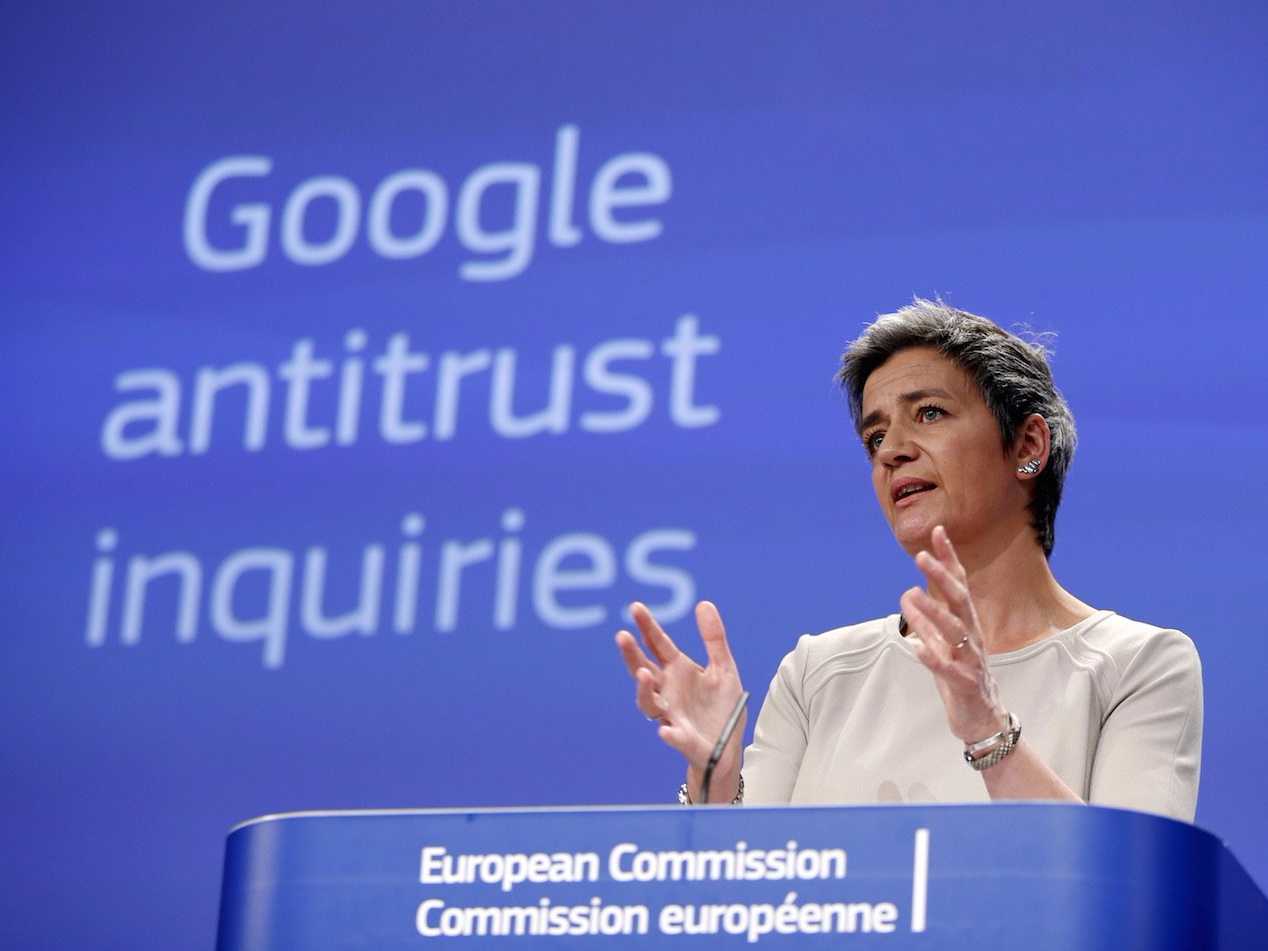 E.U. competition chief Margrethe Vestager speaks out about the Google antitrust case in Brussels