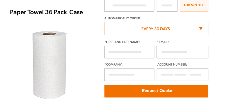 Example of subscription ordering form for bulk paper towels product