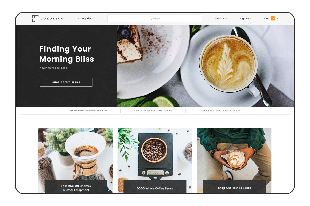 Website home page for a coffee business