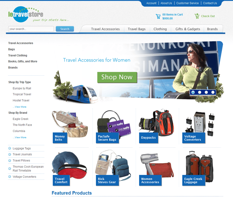 le travel store website after redesign home
