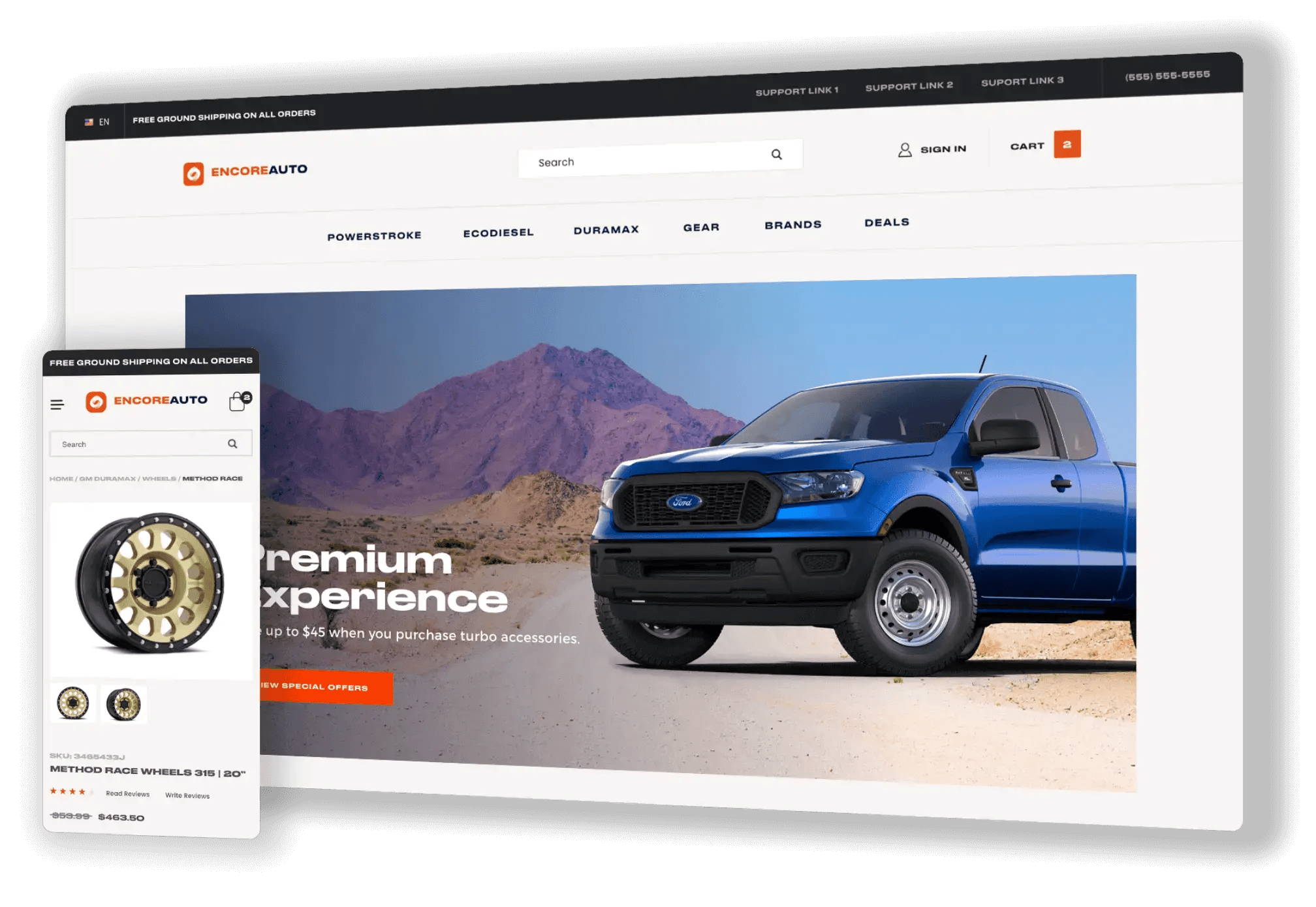 An image of an auto parts website that runs smoothly thanks to an ERP integration with the Miva ecommerce platform