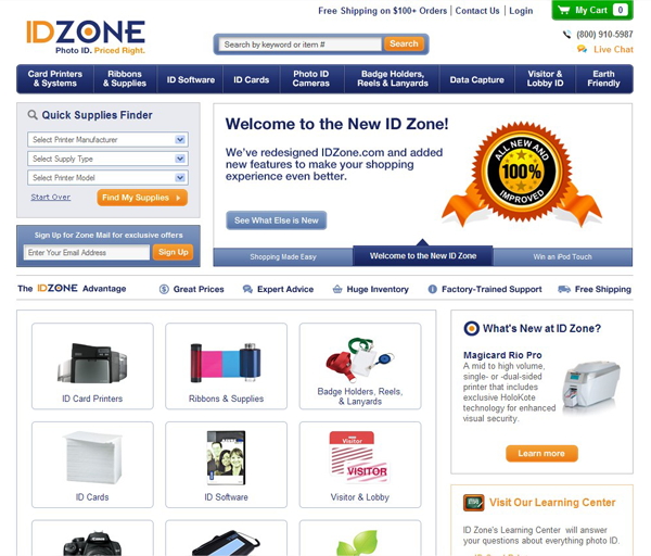 screenshot of ID Zone home page