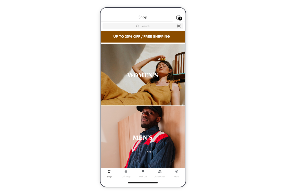 image of a mobile app for an apparel brand