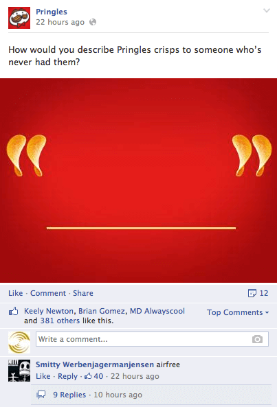 Screenshot of a good Facebook post by Pringles