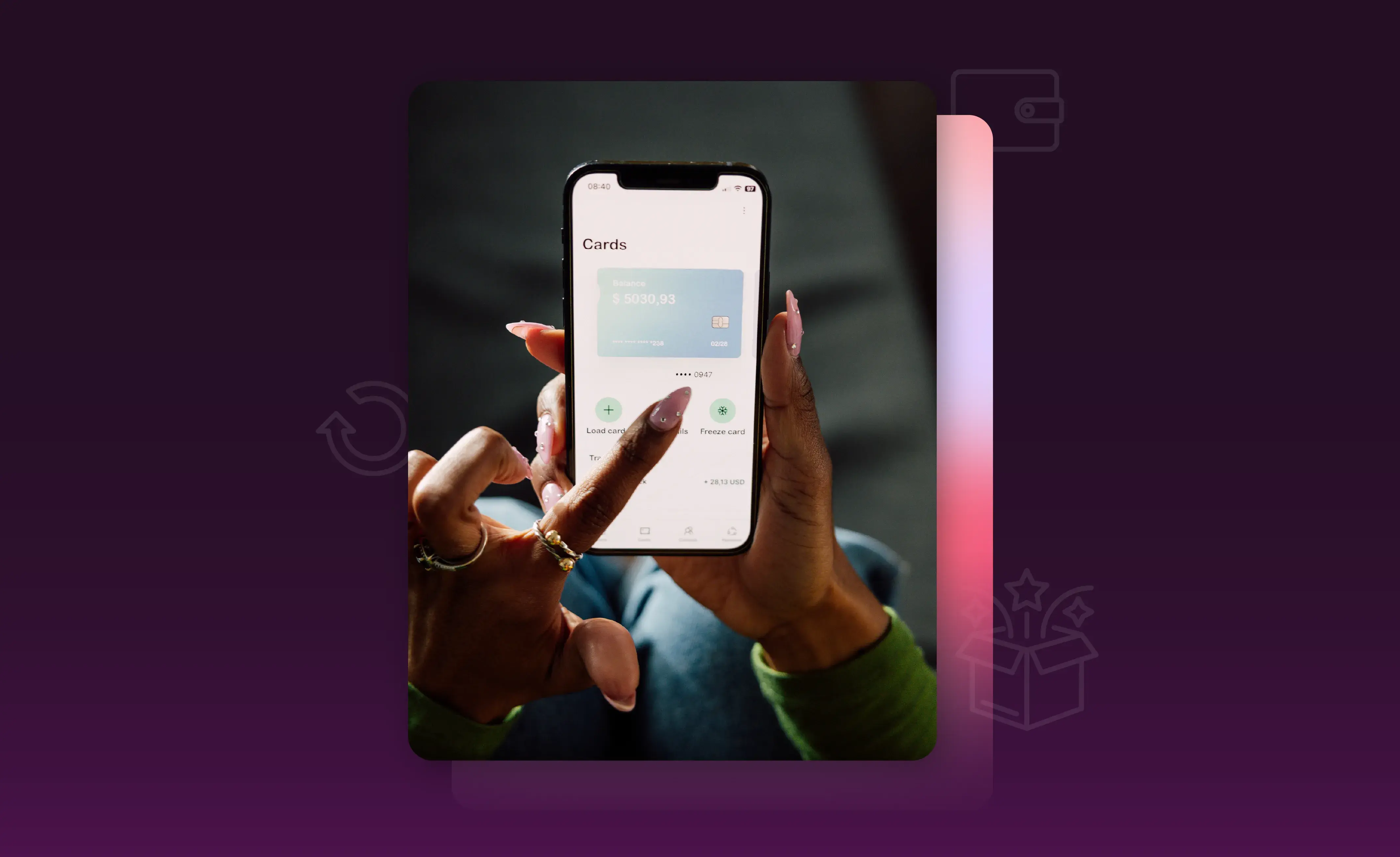 Person using a mobile app to manage digital payment cards, symbolizing ecommerce flexibility and customer-focused pricing.