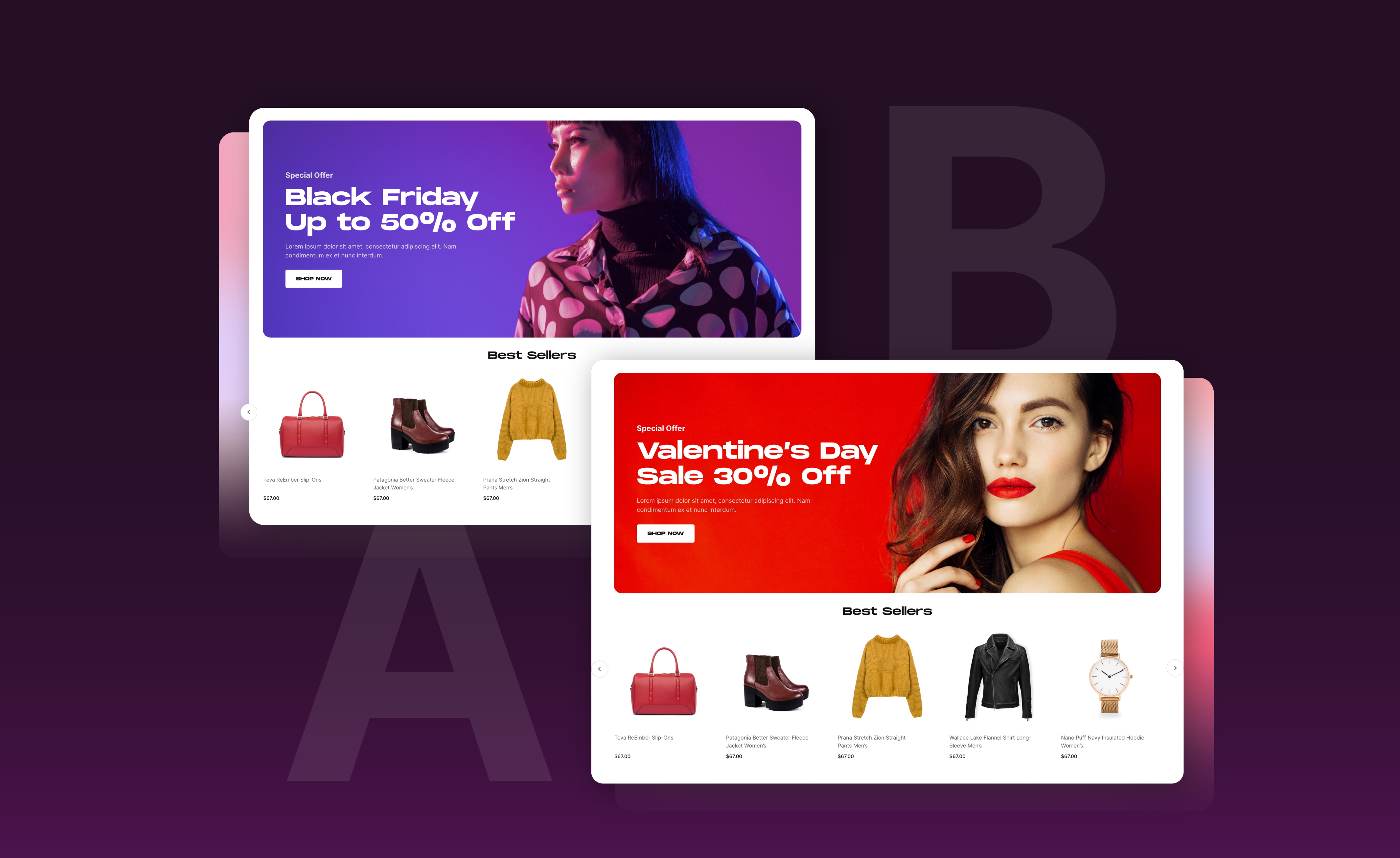 Screenshots of two websites optmized for conversion, powered by the best enterprise ecommerce platform | Miva