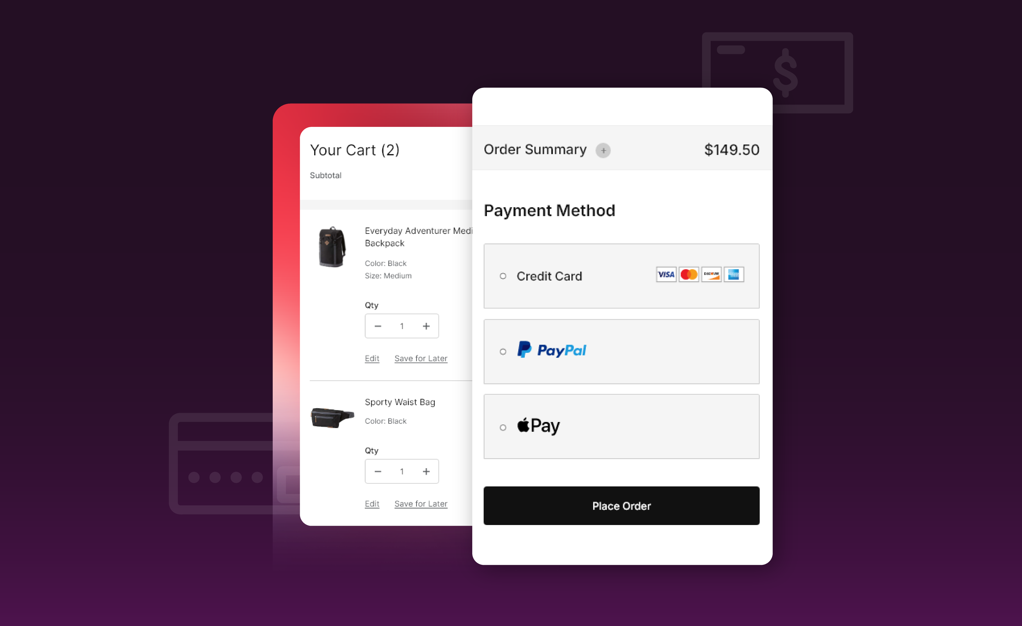 a screenshot of a full cart at checkout showing multiple mobile payment options including PayPal and Apple Pay on the best ecommerce platform | Miva