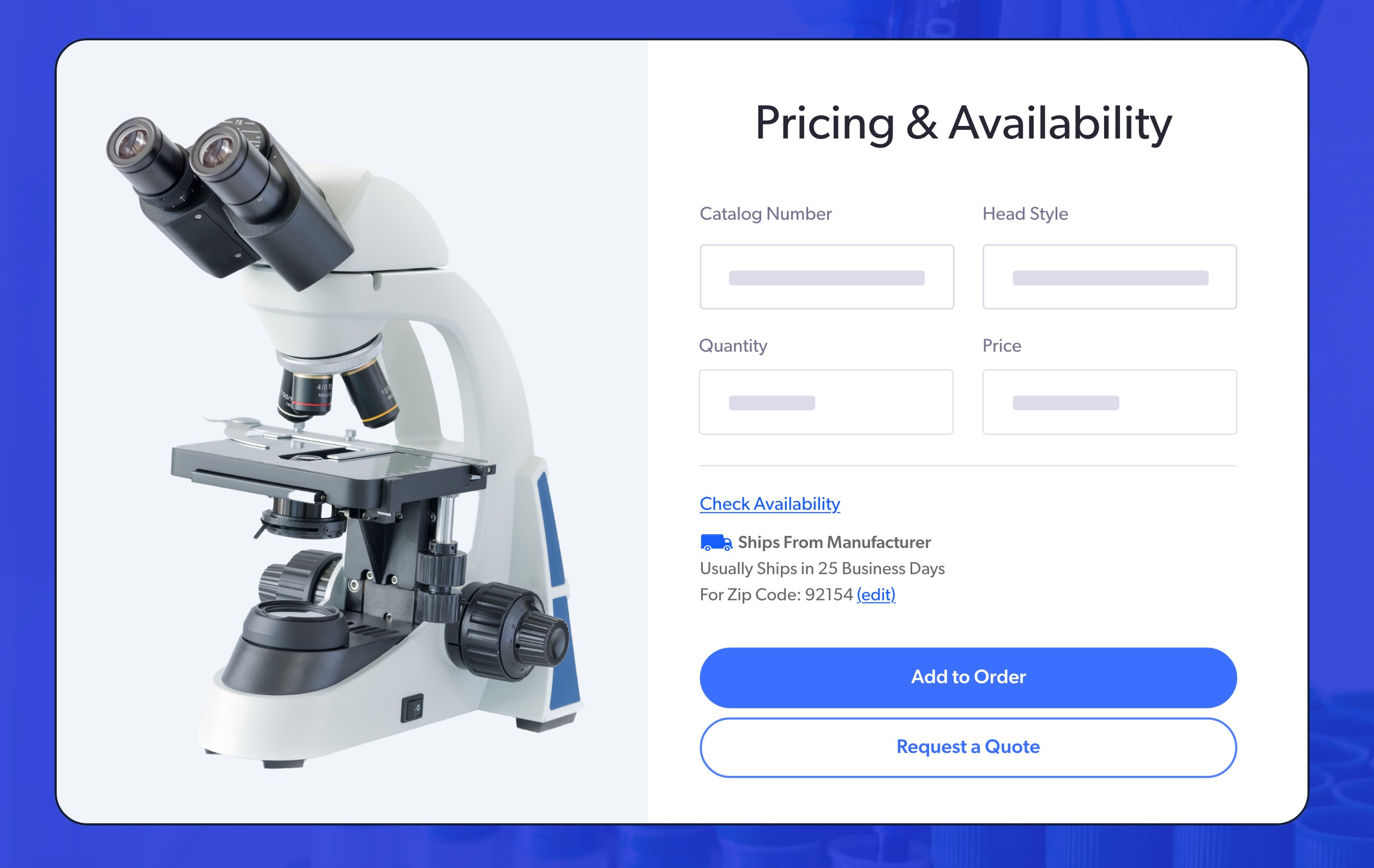 Example of a lab equipment microscope price quote on an ecommerce website.