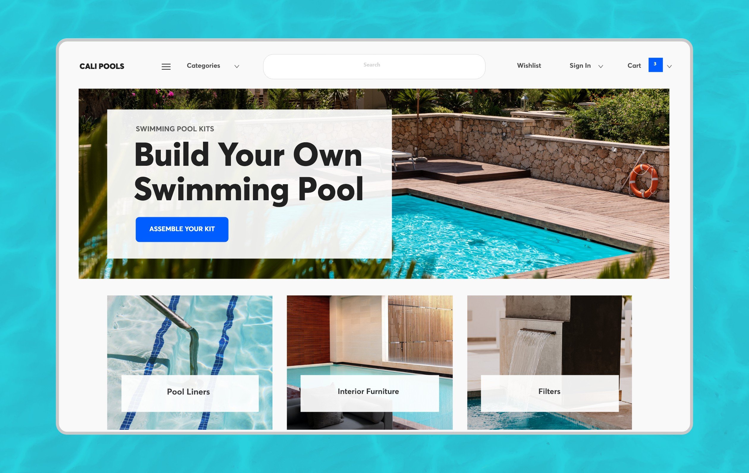 homepage of swimming pool ecommerce store
