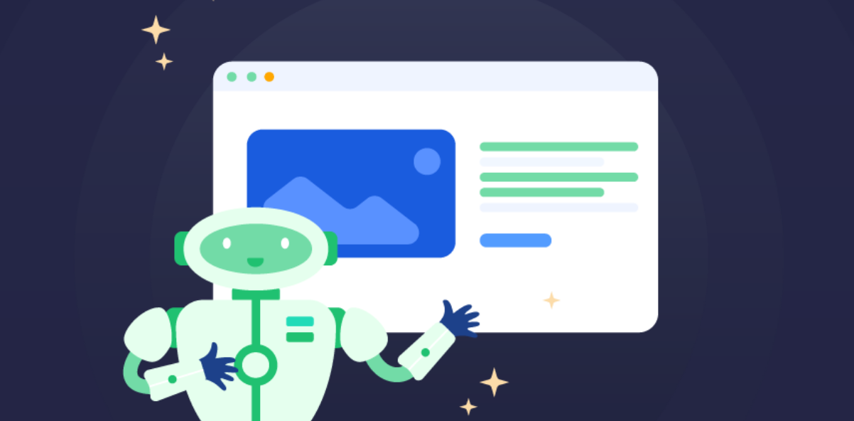 Illustration of a robot pointing to an ecommerce website.