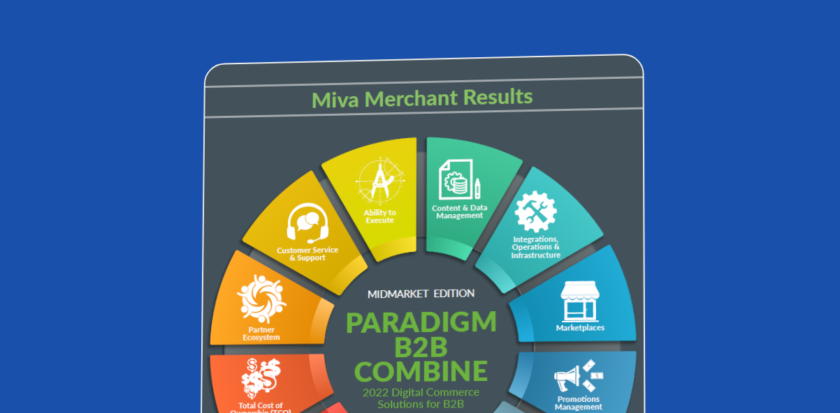 Cover image from the Miva Merchant Paradigm B2B Combine Report displaying colorful icons associated with different performance categories