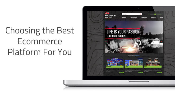 Text: Choosing the best ecommerce platform for you. Photo of a laptop