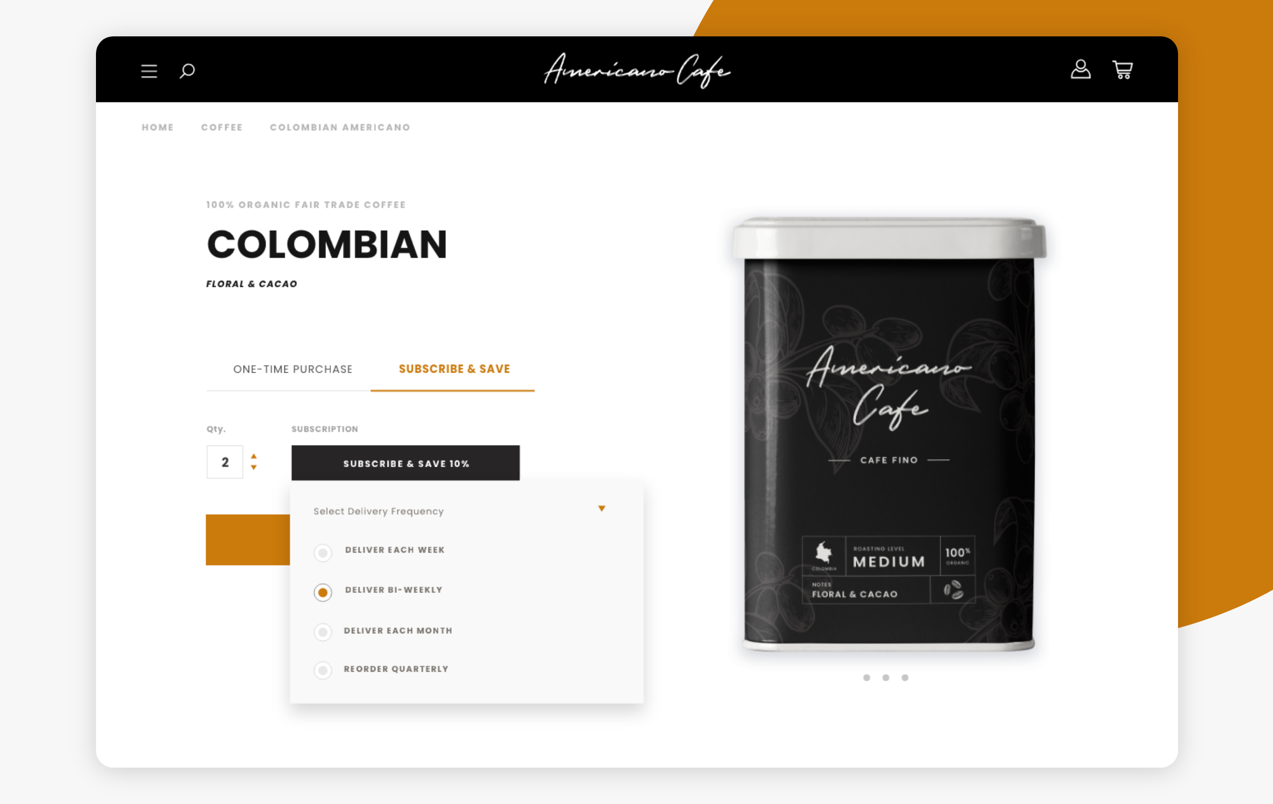 product page for a coffee subscription