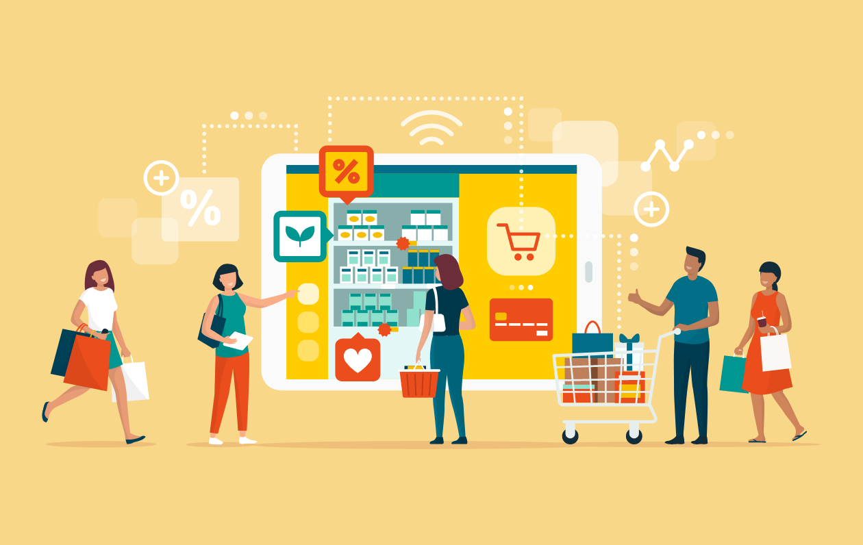 illustration of customers shopping online