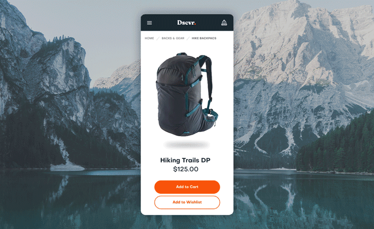 Ecommerce website featuring backpacks and related products