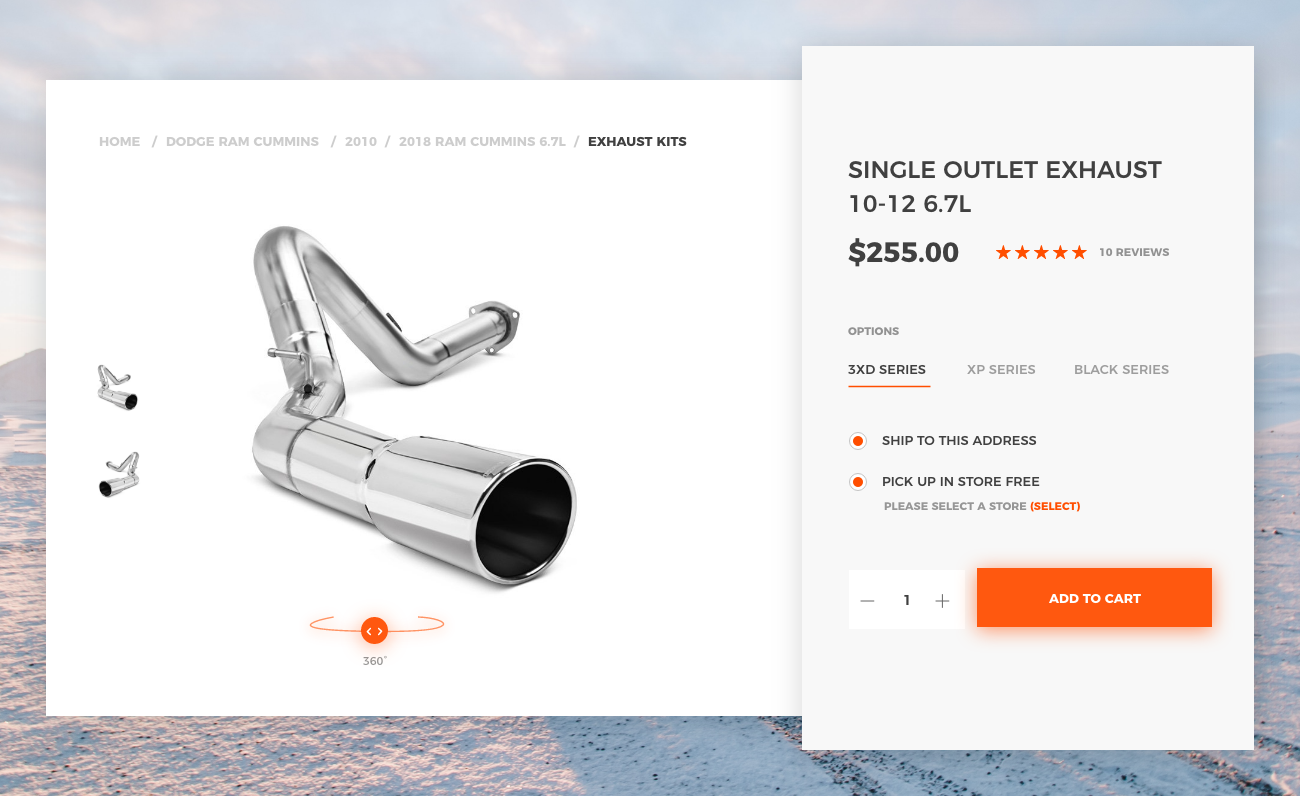 Online product page for an outlet exhaust