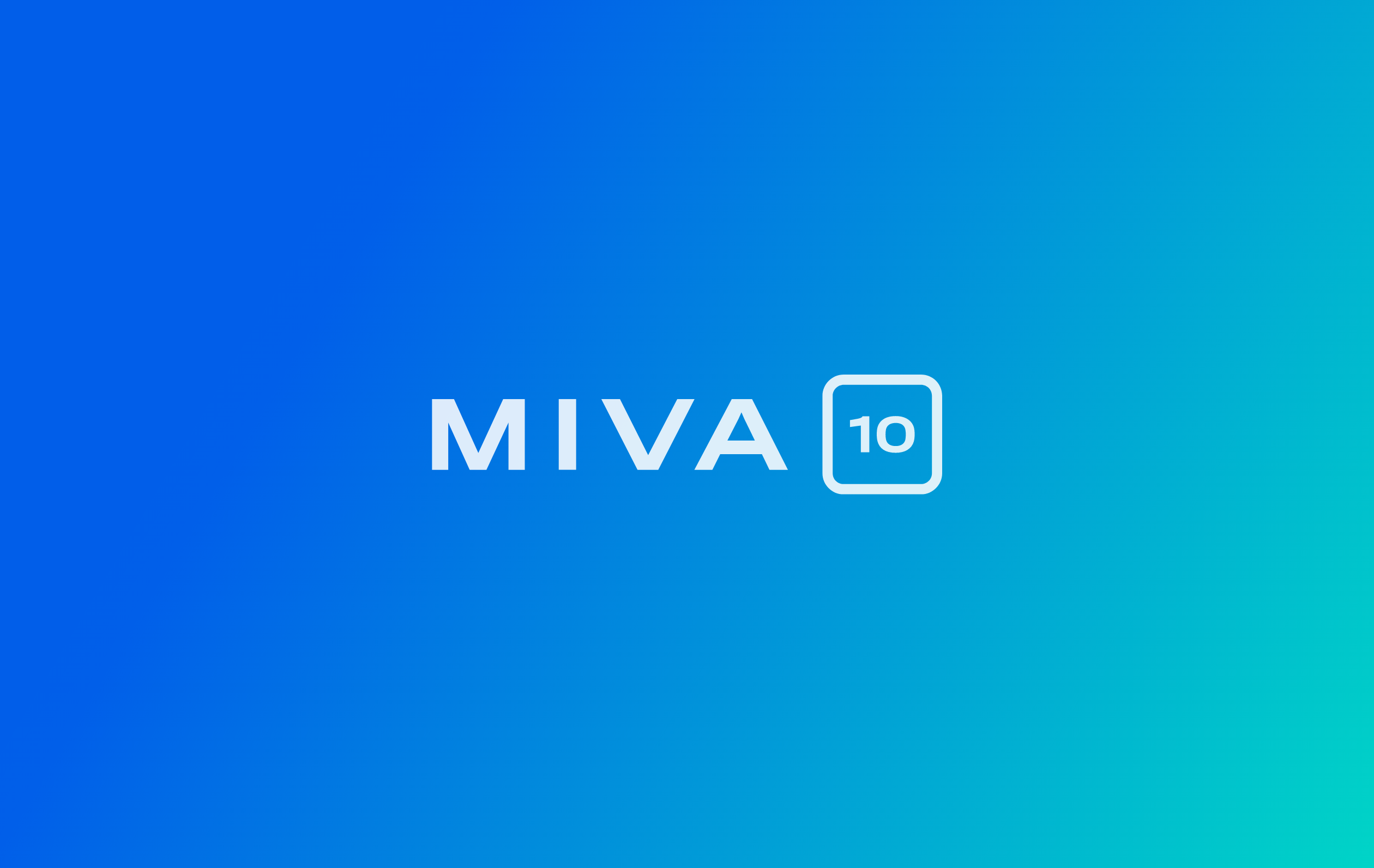 Logo of Miva 10 on a blue background