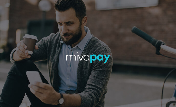 MivaPay logo on image of a man on phone.