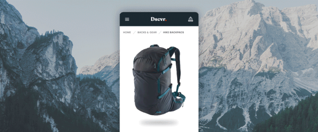 An ecommerce product page shows a backpack as a highlighted product.