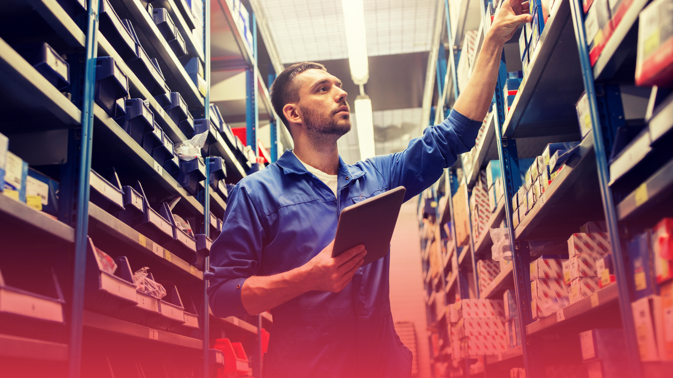 An auto parts sellers at a warehouse confident in building a resilient supply chain with Miva ecommerce
