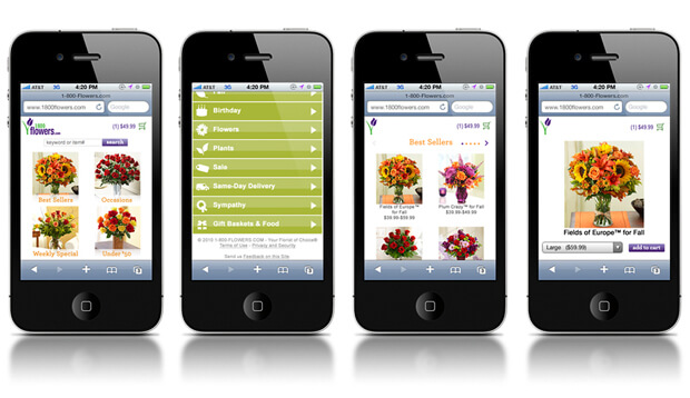 Photo of iPhones displaying a mobile commerce website