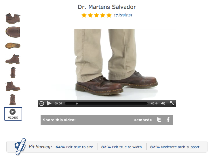 Screenshot of shoe product page.